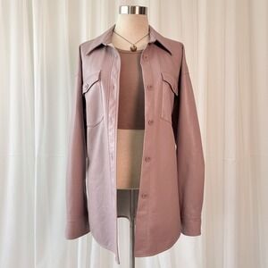 Babaton Faux Leather Shirt Jacket Pink Button Up Shacket Minimalist Small